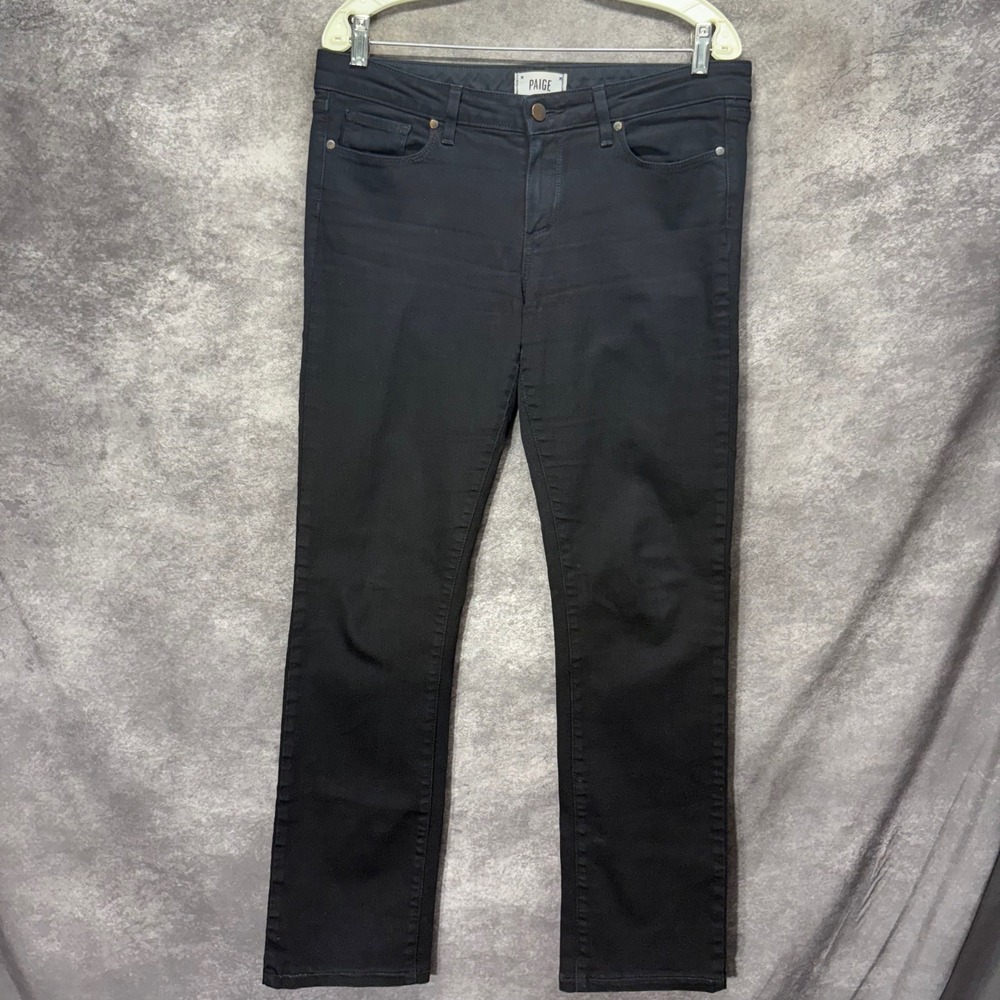 Paige Skyline Straight Black Jeans Womens Size 31 Mid Rise Stretch Grunge Punk